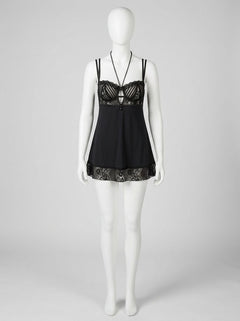 iCollection Lingerie Flyaway Black Halter Babydoll
