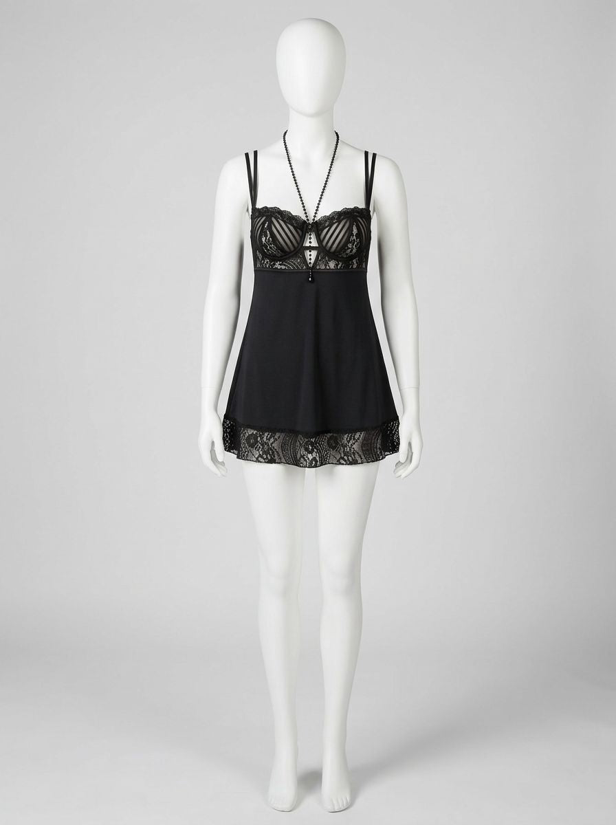 iCollection Lingerie Flyaway Black Halter Babydoll