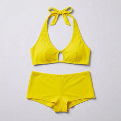 Plus Size. Vibrant Halterneck Bralette & High-Waisted Shorts Set – Assorted Colours
