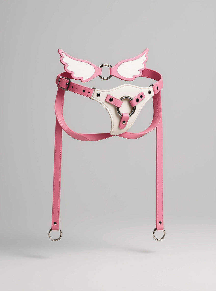 Creature Cocks Solyra Strap-On Harness with Angel Wing Detailing in Pink & White