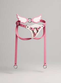 Creature Cocks Solyra Strap-On Harness with Angel Wing Detailing in Pink & White