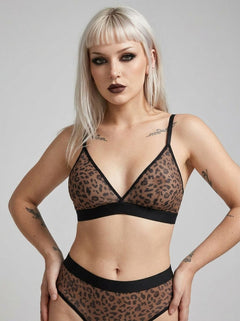 Leopard Print Mesh Bra Set By Scandals - Elegant and Seductive Lingerie Ensemble