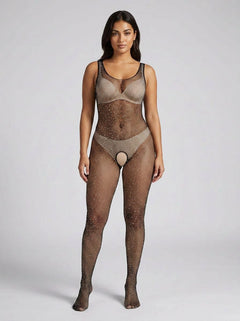 Lace by LJ Fishnet Crotchless Bodystocking Black Rhinestone