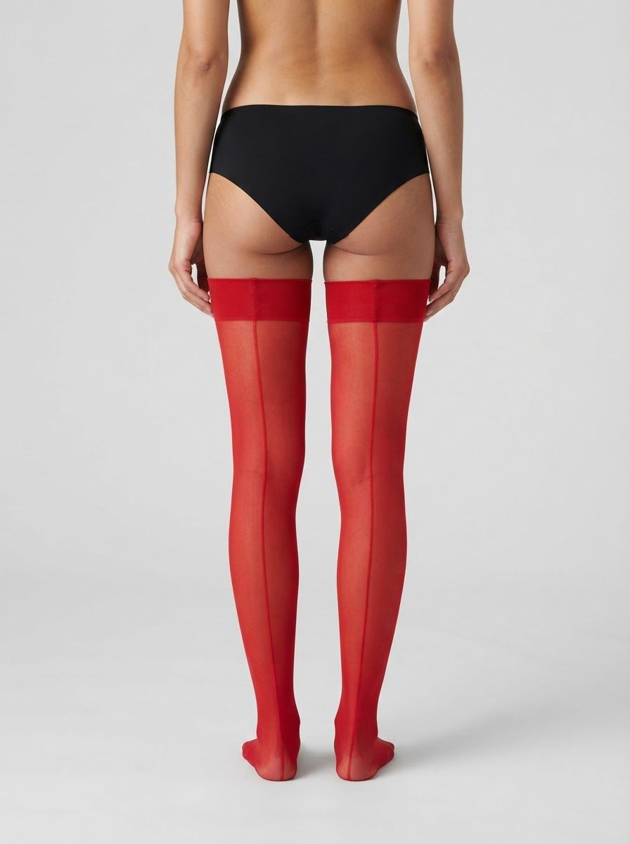 Red Dreamgirl Women's Sheer Thigh-High Stockings With Plain Top And Elegant Back Seam