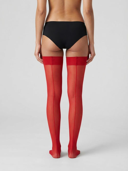 Red Dreamgirl Women's Sheer Thigh-High Stockings With Plain Top And Elegant Back Seam
