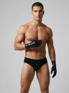 Elegant Late X Black Latex Short Gloves designed for comfort and style, perfect for a luxurious fashion statement. Experience the allure of latex short gloves with a refined fit.