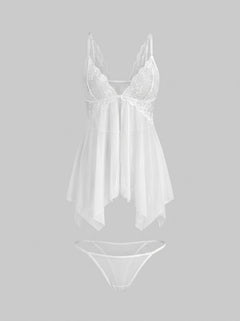 White Lace Stitching Irregular Skirt Perspective Babydoll by Scandals