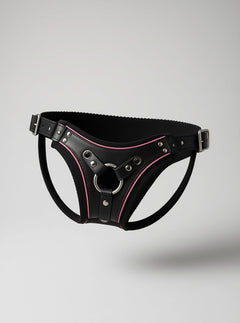 Strap U Flamingo Black & Pink Faux Leather Low Rise Strap On Harness