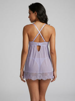 Sexy Eyelash Lace Mesh Cross Straps Push Up Nightdress