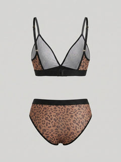 Leopard Print Mesh Bra Set By Scandals - Elegant and Seductive Lingerie Ensemble