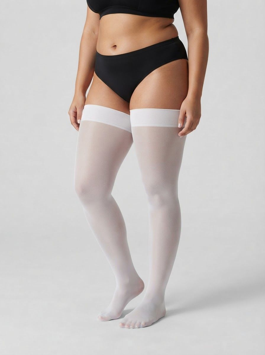 White Dreamgirl WomenÕs Plus Size Sheer Thigh High Stockings with Plain Top and Back Seam