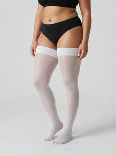 White Dreamgirl WomenÕs Plus Size Sheer Thigh High Stockings with Plain Top and Back Seam