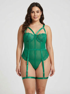 Demi Cup Bust One Piece Teddy with Snap Crotch & Leg Garters by Scandals