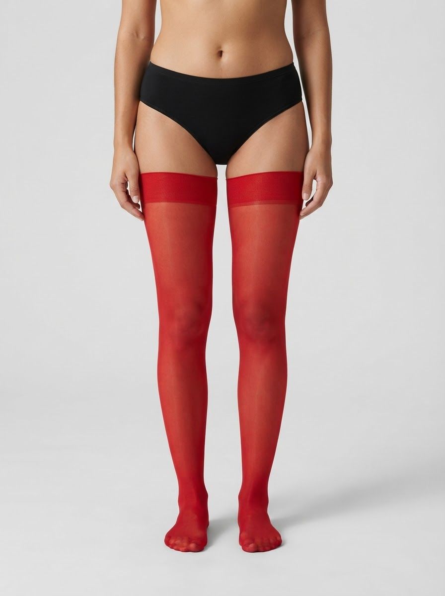 Red Dreamgirl Women's Sheer Thigh-High Stockings With Plain Top And Elegant Back Seam
