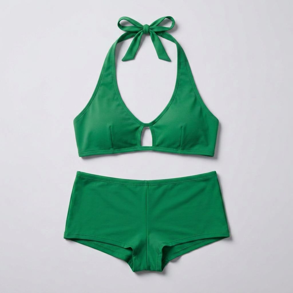 Plus Size. Vibrant Halterneck Bralette & High-Waisted Shorts Set – Assorted Colours