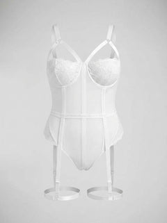 Demi Cup Bust One Piece Teddy with Snap Crotch & Leg Garters by Scandals