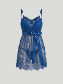 Blue Eyelash Lace Push-Up Suspender Nightdress