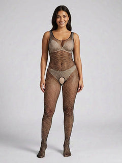 Lace by LJ Fishnet Crotchless Bodystocking Black Rhinestone