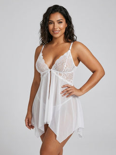 White Lace Stitching Irregular Skirt Perspective Babydoll by Scandals