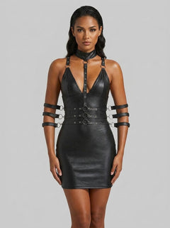 Black Sexy Faux Leather Bondage Lingerie Dress by Scandals