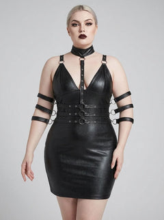 Black Sexy Faux Leather Bondage Lingerie Dress by Scandals