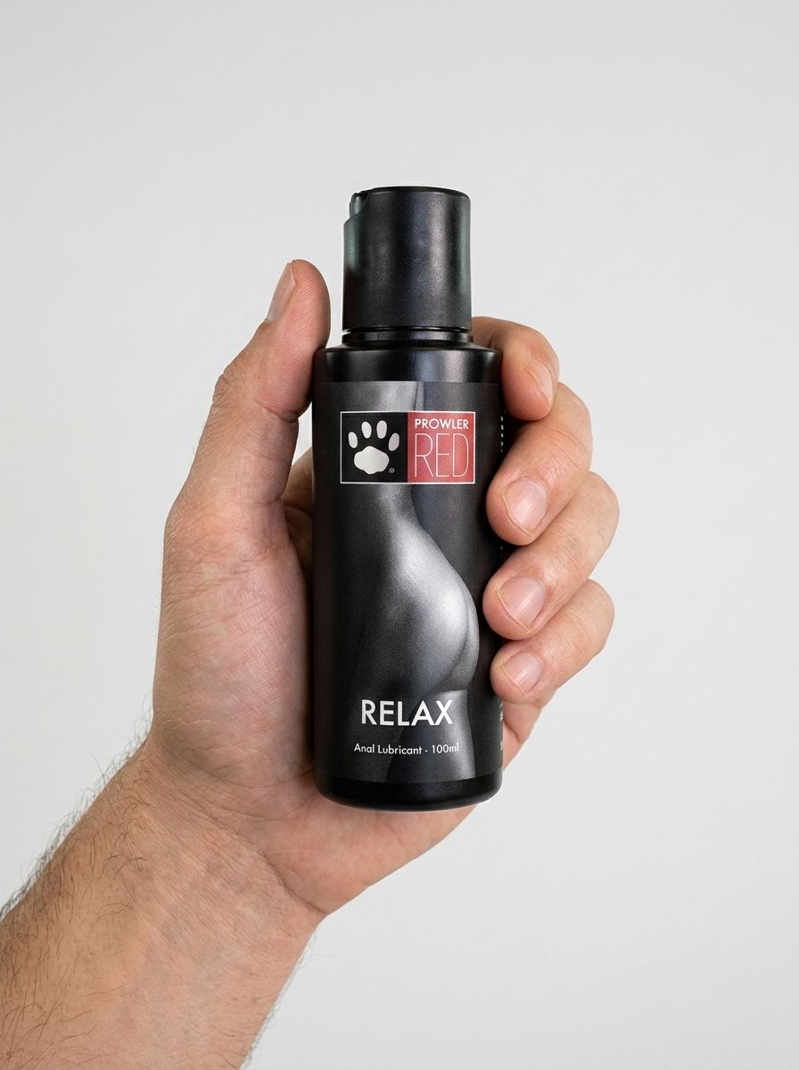 Prowler RED Relax anal lubricant bottle with label, designed for comfort and smooth application during anal intimacy.