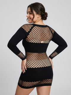 Nothing To Hide Seamless Fishnet Long Sleeve Chemise Dress