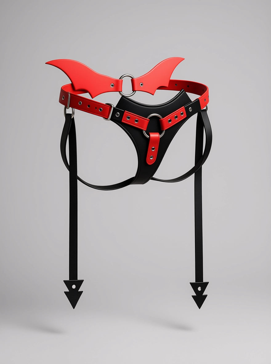 Creature Cocks Maelith Strap-On Harness with Devil Wings in Black & Red