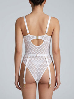 Geometric Teddy with Mesh and Chain - Bodysuit and Garter Belt by Scandals