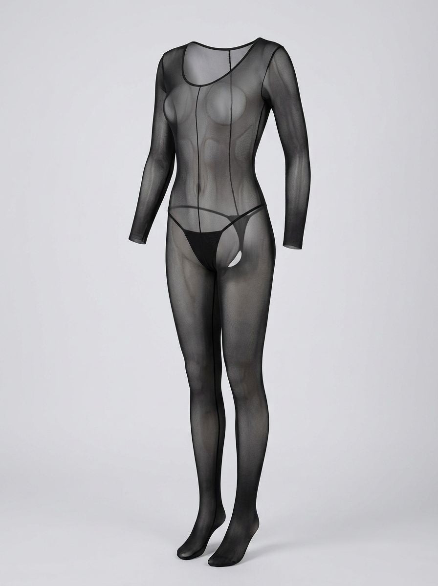 Leg Avenue Sheer Long Sleeves Bodystocking, a luxurious and elegant bodystocking designed for a flattering silhouette with stunning sheer coverage.