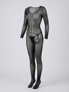 Leg Avenue Sheer Long Sleeves Bodystocking, a luxurious and elegant bodystocking designed for a flattering silhouette with stunning sheer coverage.