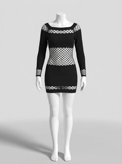 Nothing To Hide Seamless Fishnet Long Sleeve Chemise Dress