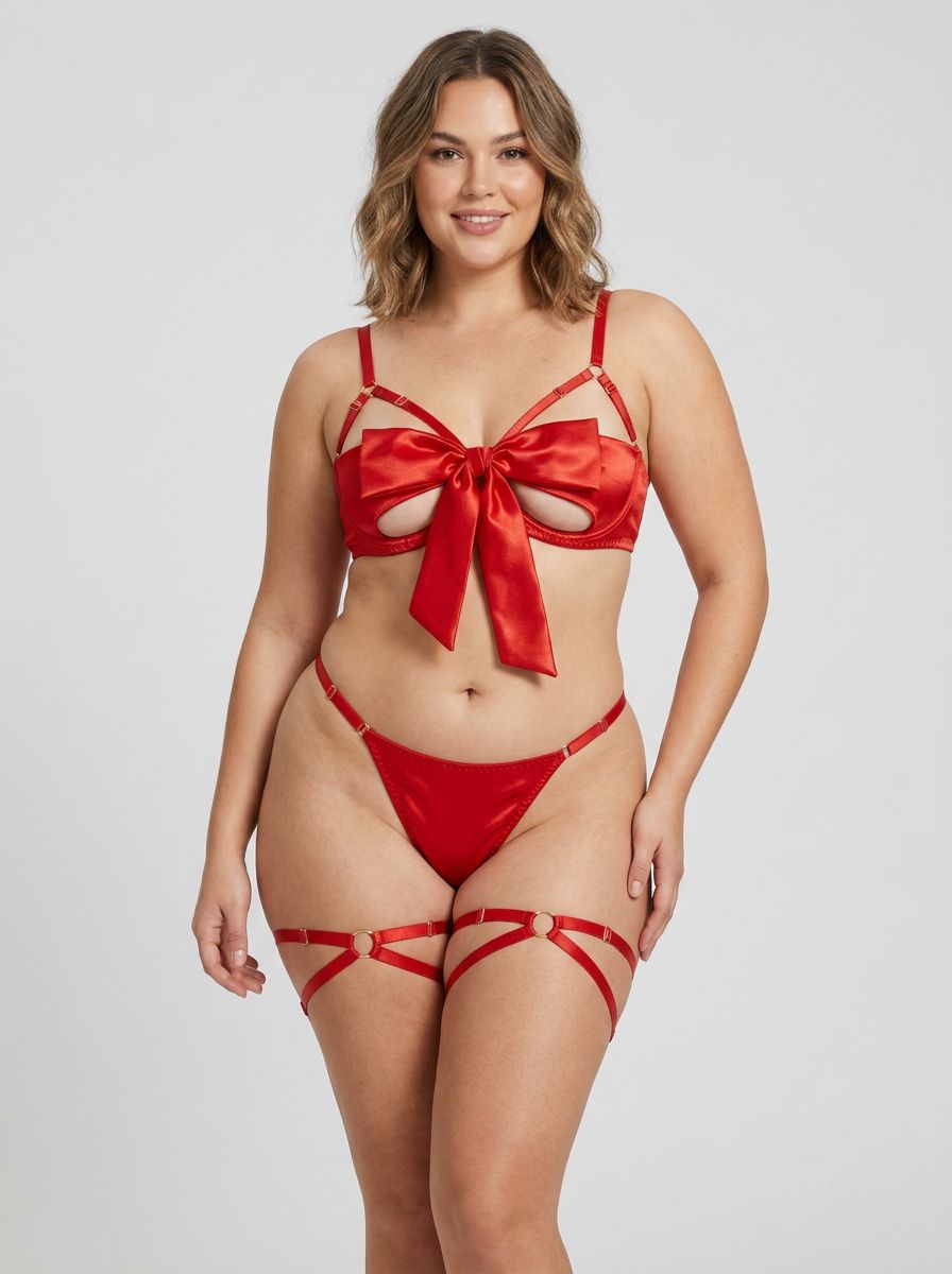 Scandals Sexy Valentine's Day Bow Lingerie Set – Valentine's Day Gift Wrap Outfit with Pull-Away Bow
