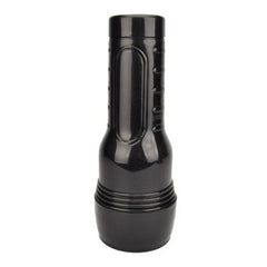 a black bottle with a black cap on a white background
