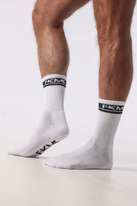 Elegant FKME logo socks designed for a modern aesthetic, ideal for gym wear or lounge fashion.