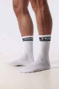 High-quality FKME logo socks made with 80% cotton, 15% polyester, and 5% spandex, perfect for a sophisticated look.