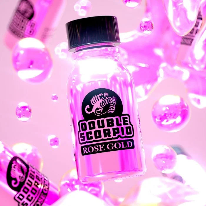 Rose gold bottle of Double Scorpio Leather Cleaner in a 10ml size, designed for cleaning and maintaining leather goods.