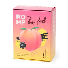 Romp Pink Peach silicone clitoral suction vibrator with textured surface and sleek design, ideal for targeted pleasure.