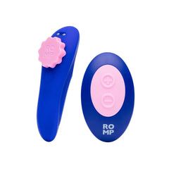 Close-up of the ROMP Party, purple panty remote control sex toy showcasing its body-safe silicone finish and innovative design.