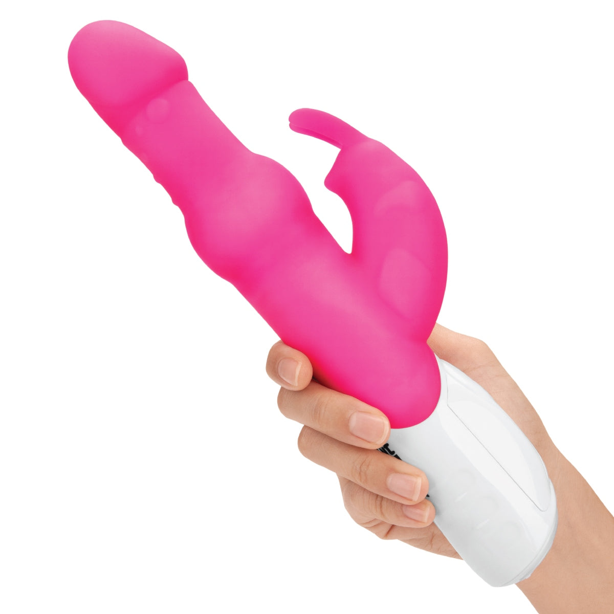 a person holding a pink rabbti vibrator in their hand