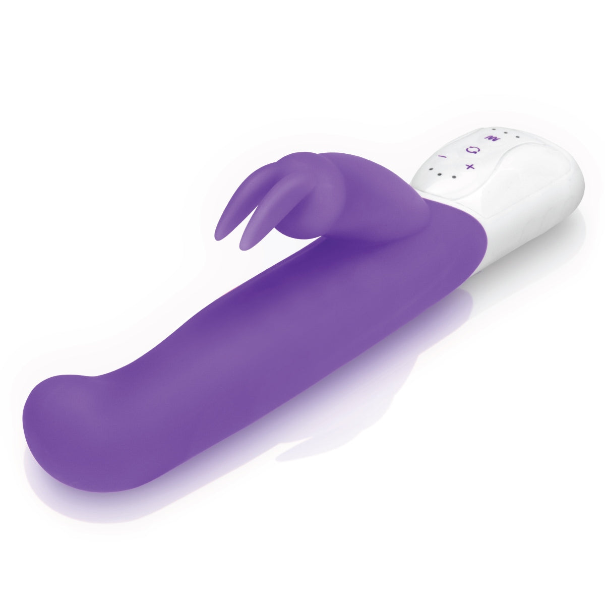 a purple and white remote control sitting on top of a white surface