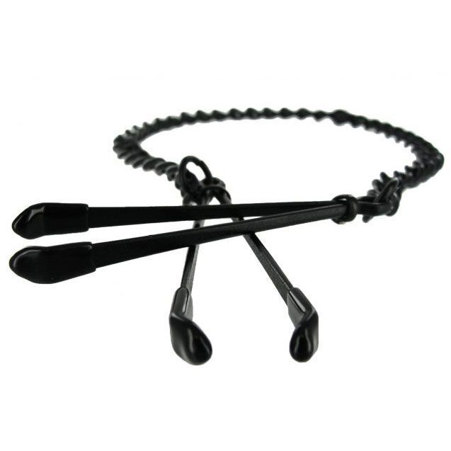 a set black chains and clamps on a white background
