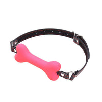 Thumbnail for a pink bone bone on a black leather collar