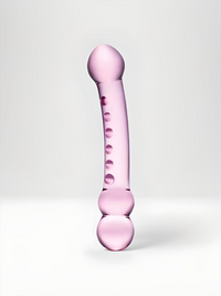 Elegant pink glass dildo from Glas 2 PC Double Pleasure Glass Dildo Set, featuring stimulating textures for luxurious intimate play.