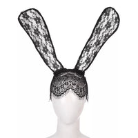 Thumbnail for a white mannequin head with a black lace bunny ears headband with veil