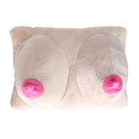 Boob Pillow - Plush Cushion with Pink Nipples, 24 x 37 x 19 cm, Soft 100% Polyester