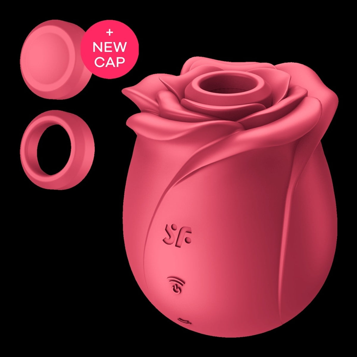 a pink rose shaped device with a new cap