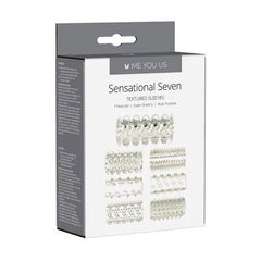 Transparent small Me You Us Sensational Seven textured penis sleeve with seven stimulating ridges, designed for enhanced pleasure.