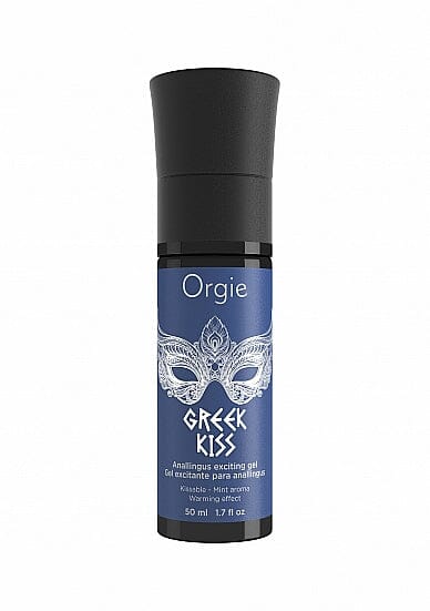 Orgie Greek's Kiss liquid vibrator showing a sleek, transparent tube with liquid vibrator inside, designed for intimate use.