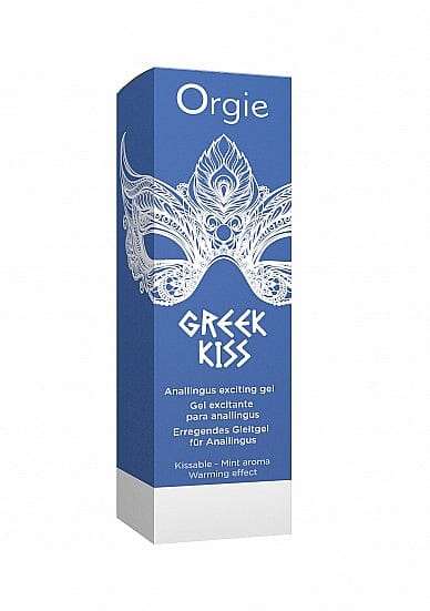 Orgie Greek's Kiss liquid vibrator showing sleek, transparent design with textured surface for added sensation.